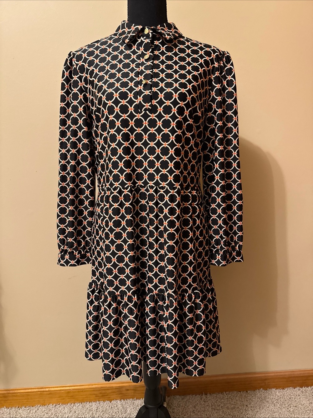 Jude Connally Black Dress with Peach Ring Print - Long Sleeve